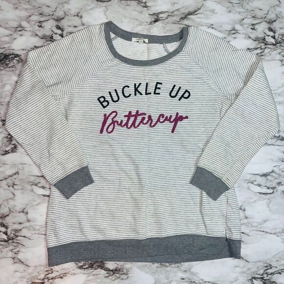 Maurices | Long Sleeve Sweater Striped | White/Grey | Womens | M - Picture 1 of 6